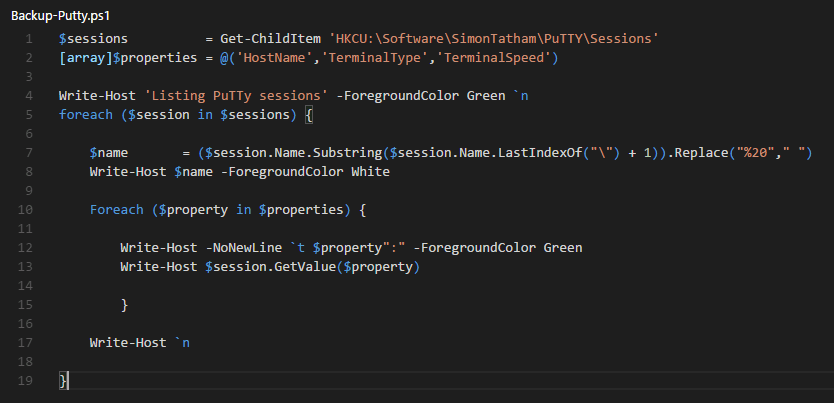 PowerShell: List out your PuTTY sessions