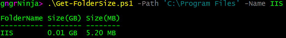 Get-FolderSize.ps1 -Path C:\Program Files -Name IIS filtering by folder name