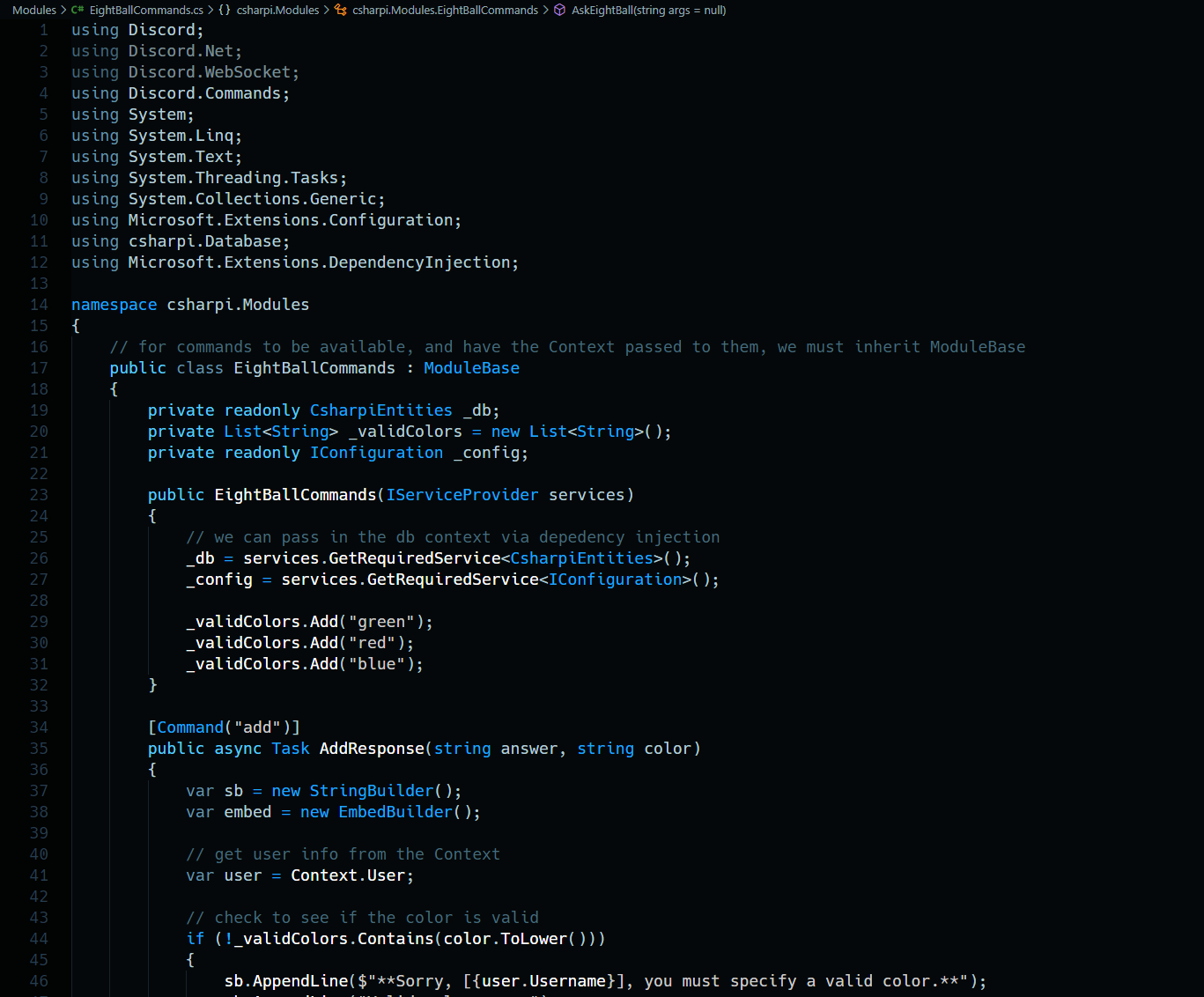 C# Discord Bot: Adding a Database